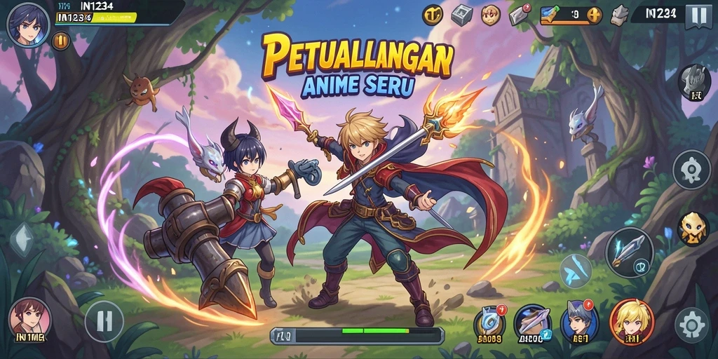 Screenshot gameplay IN1234 menampilkan karakter Anime yang epik.