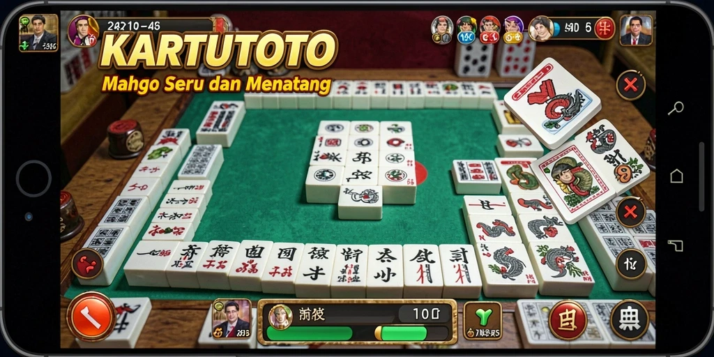 Tampilan gameplay KARTUTOTO dengan ubin Mahjong yang colorful.
