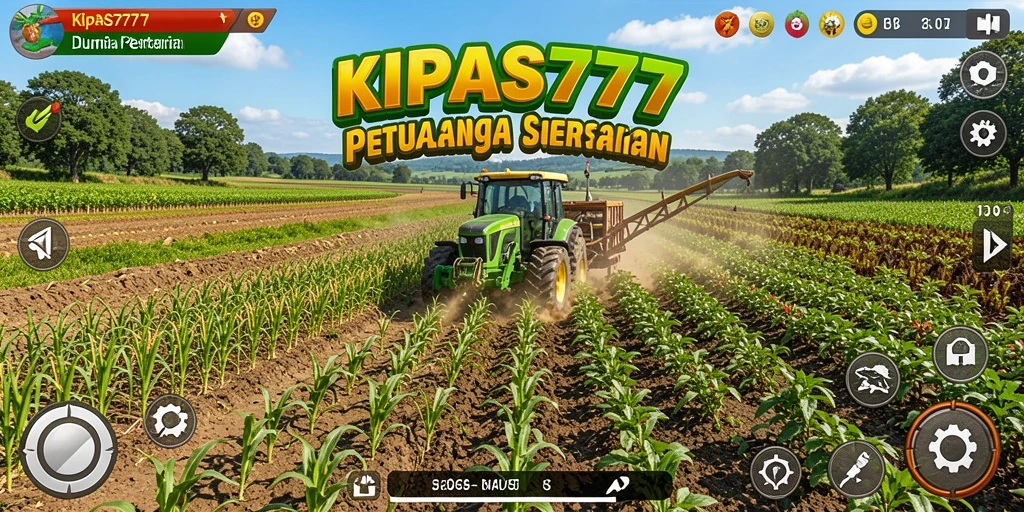 Screenshot gameplay KIPAS777 yang menampilkan ladang yang subur dan berwarna-warni.