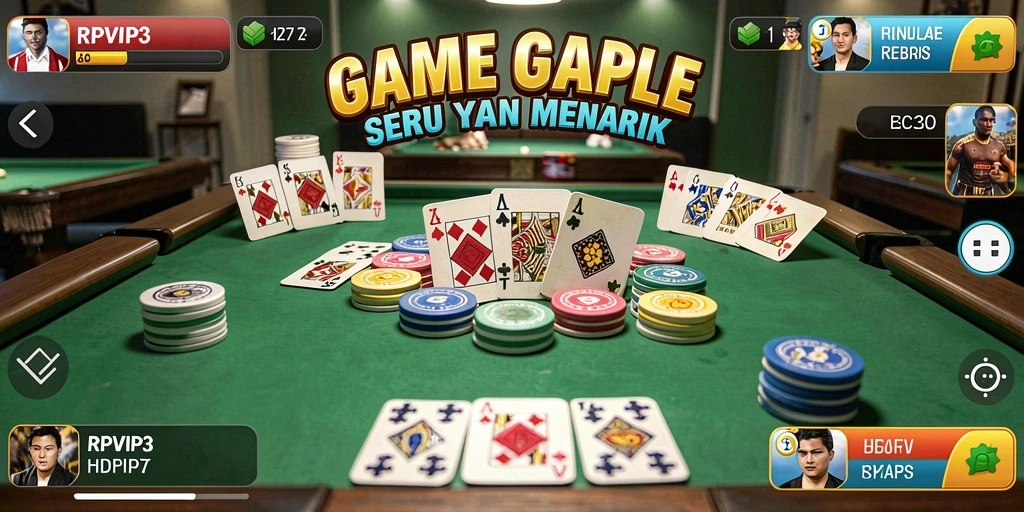 Tampilan gameplay seru dalam RPVIP3 yang penuh strategi Gaple.