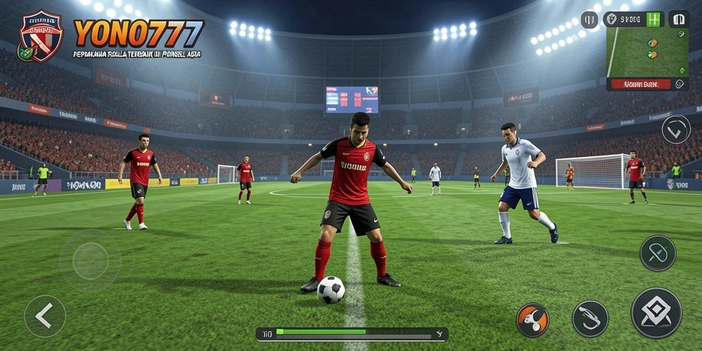 Tampilan gameplay YONO777 yang memukau dengan aksi sepak bola nyata.